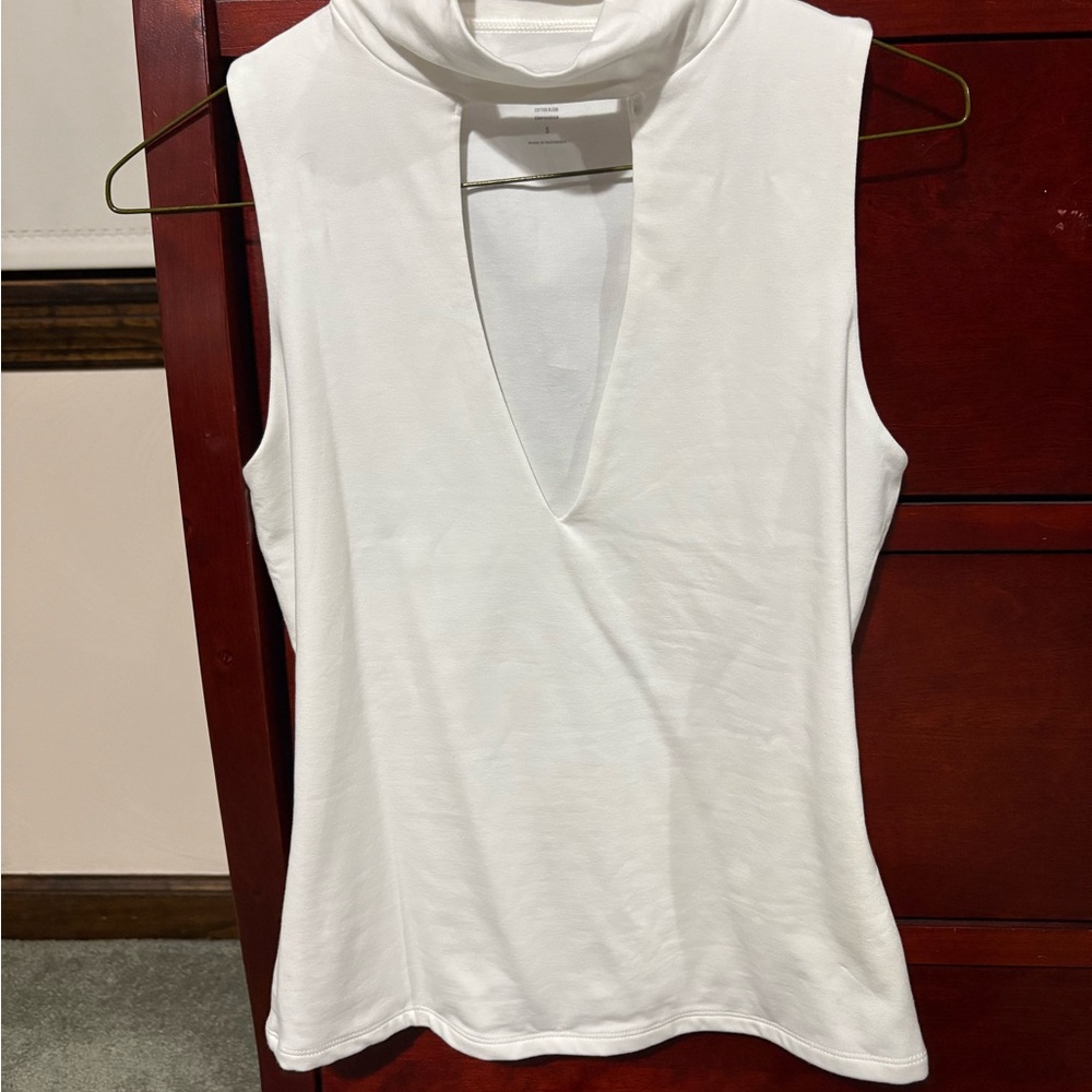 Express Body Contour Stretch Cotton Mock Neck Cutout Tank